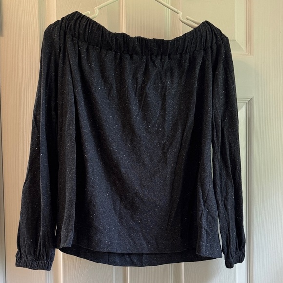 Loft Navy Long Sleeve off the Shoulder Top with Shimmer Detail - Picture 3 of 6